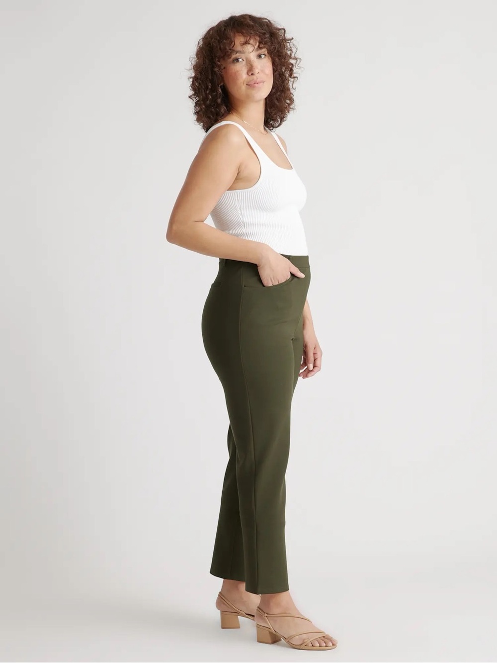 Quince Ultra-Stretch Ponte Straight Leg 4-Pocket Pants in Olive Size M - Picture 2 of 11